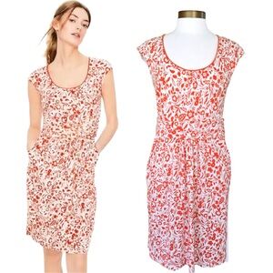 ❤️❤️Boden Margot Orange Red Poppy Floral Print Knit Cap Sleeve Dress Size 12❤️❤️